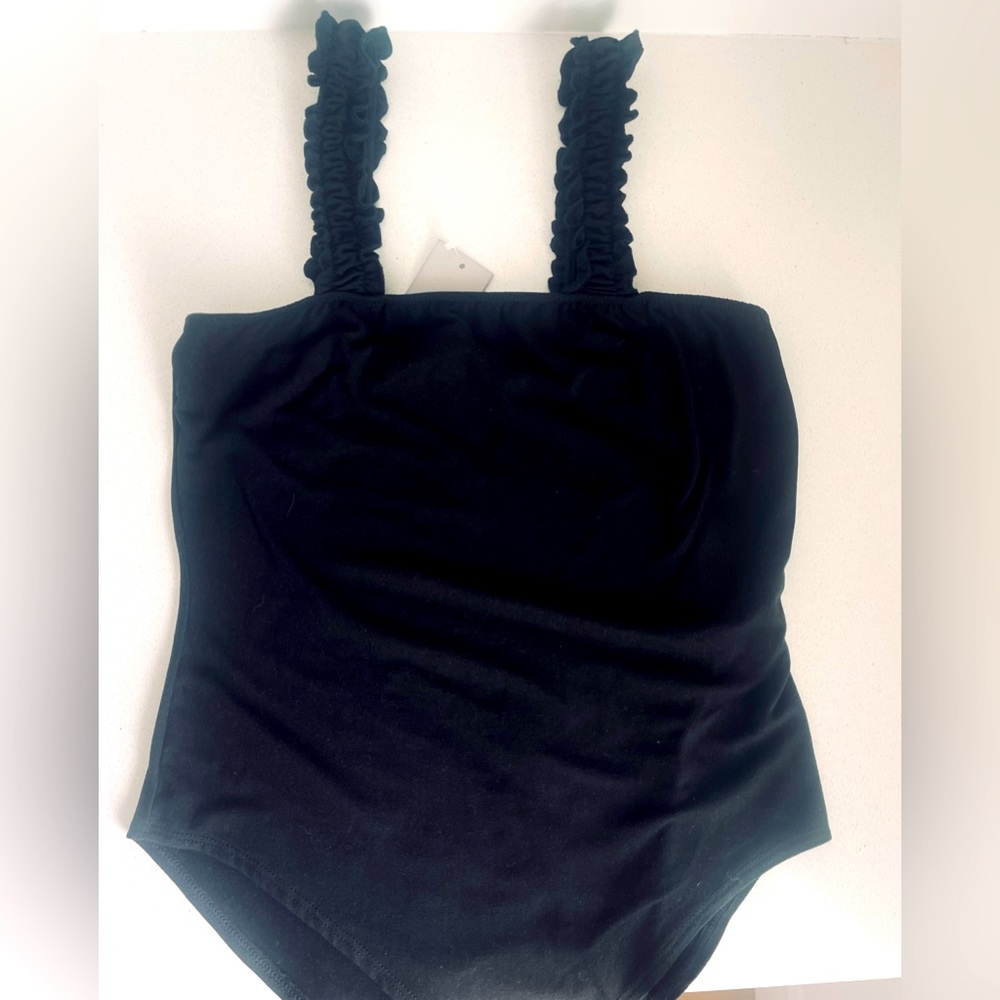 NEW, Black, Ruffle Detail Sleeves, Bodysuit, Size M